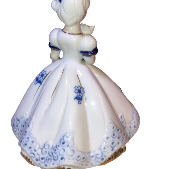 Girl Figurine Blue White Dress Gold Colored Accents - Picture 5 of 15